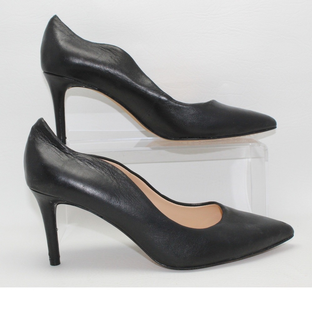 Vince Camuto Womens Black Leather Pointed Toe Scalloped Stiletto Pumps 8M 38.5